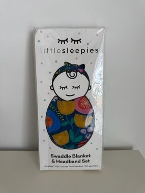Little Sleepies Folk Floral Swaddle Blanket & Headband Set